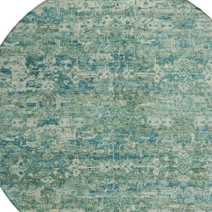 HomeRoots 8' Teal Blue Ikat Indoor Outdoor Area Rug - Stylish, Washable, Stain-Resistant for Easy Care & Durability 659386