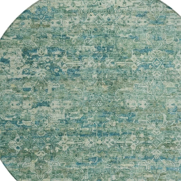 HomeRoots 8' Teal Blue Ikat Indoor Outdoor Area Rug - Stylish, Washable, Stain-Resistant for Easy Care & Durability 659386