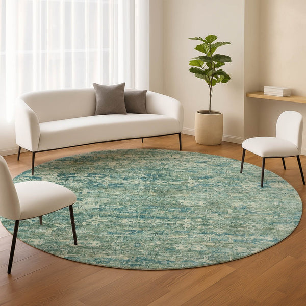 HomeRoots 8' Teal Blue Ikat Indoor Outdoor Area Rug - Stylish, Washable, Stain-Resistant for Easy Care & Durability 659386