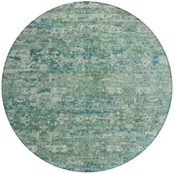 HomeRoots 8' Teal Blue Ikat Indoor Outdoor Area Rug - Stylish, Washable, Stain-Resistant for Easy Care & Durability 659386