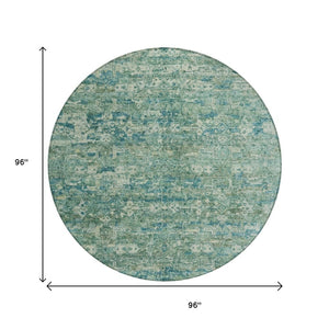 HomeRoots 8' Teal Blue Ikat Indoor Outdoor Area Rug - Stylish, Washable, Stain-Resistant for Easy Care & Durability 659386