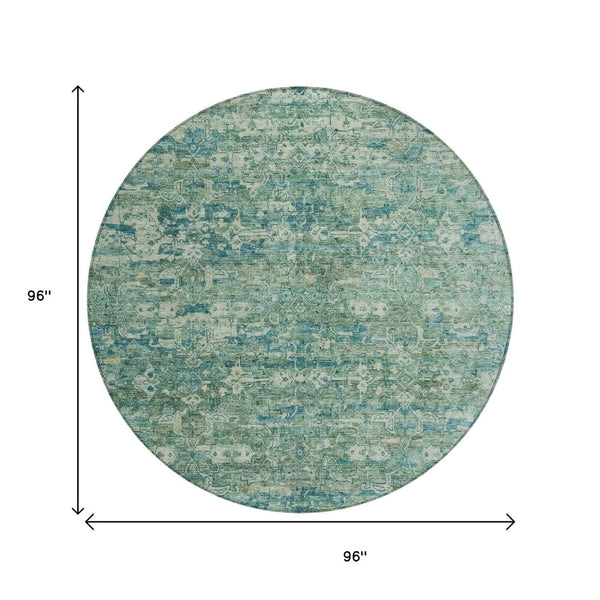 HomeRoots 8' Teal Blue Ikat Indoor Outdoor Area Rug - Stylish, Washable, Stain-Resistant for Easy Care & Durability 659386