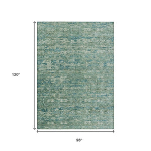 HomeRoots 8' X 10' Teal Blue and Ivory Ikat Washable Area Rug – Durable, Stylish for Indoor & Outdoor Spaces! 659387