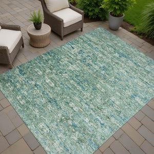 HomeRoots 9' X 12' Stylish Teal Blue & Ivory Ikat Washable Area Rug for Indoor/Outdoor Use, Durable & Easy Care 659388