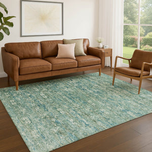 HomeRoots 9' X 12' Stylish Teal Blue & Ivory Ikat Washable Area Rug for Indoor/Outdoor Use, Durable & Easy Care 659388