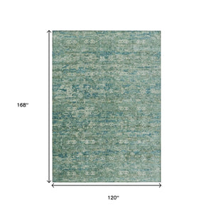 HomeRoots 10' Teal Blue and Ivory Ikat Area Rug - Stylish Indoor/Outdoor Design, Washable & Durable for All Spaces 659389