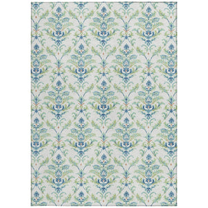 HomeRoots 5' Artichoke Green Damask Area Rug - Washable, Durable Design for Indoor & Outdoor Elegance! 659391