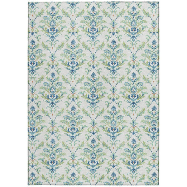 HomeRoots 5' Artichoke Green Damask Area Rug - Washable, Durable Design for Indoor & Outdoor Elegance! 659391