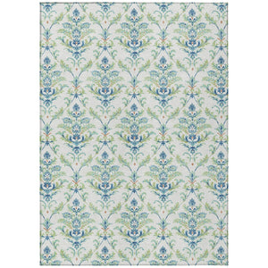 HomeRoots 5' Artichoke Green Damask Area Rug - Washable, Durable Design for Indoor & Outdoor Elegance! 659391