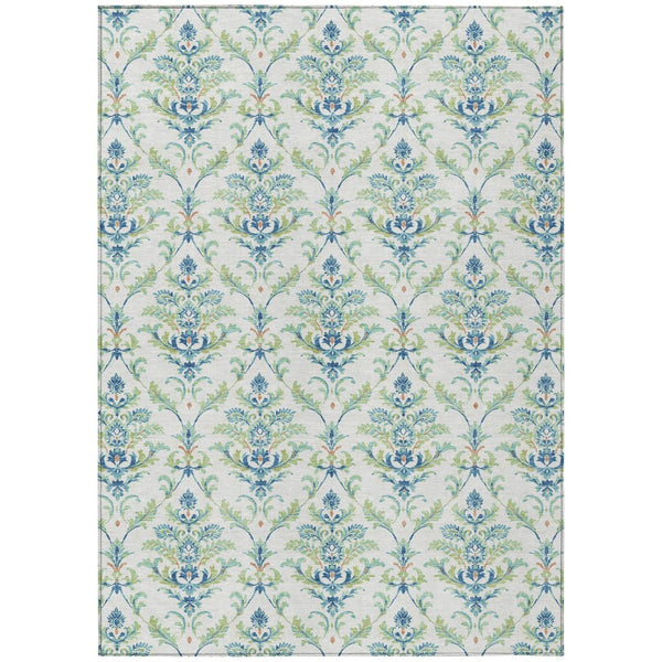 HomeRoots 5' Artichoke Green Damask Area Rug - Washable, Durable Design for Indoor & Outdoor Elegance! 659391