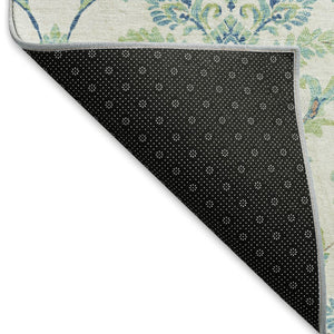 HomeRoots 8' Elegant Damask Green & Blue Round Area Rug – Washable, Durable Design for Indoor & Outdoor Use 659392