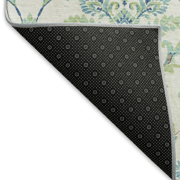 HomeRoots 8' Elegant Damask Green & Blue Round Area Rug – Washable, Durable Design for Indoor & Outdoor Use 659392