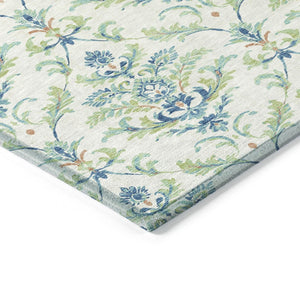 HomeRoots 8' Elegant Damask Green & Blue Round Area Rug – Washable, Durable Design for Indoor & Outdoor Use 659392