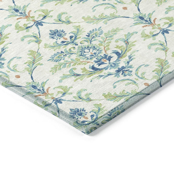 HomeRoots 8' Elegant Damask Green & Blue Round Area Rug – Washable, Durable Design for Indoor & Outdoor Use 659392