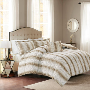JLA Home Madison Park - 4PC Faux Fur Comforter Set - Ultra-Soft Reversible Faux Mink Luxury, Hypoallergenic, OEKO‑TEX Certified Elegance Sand MP10-4860