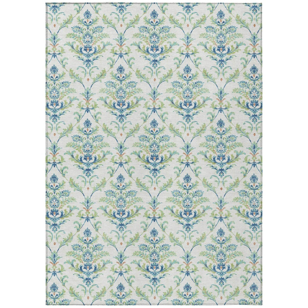 HomeRoots 8' X 10' Artichoke Green Damask Rug - Elegant, Washable, Indoor/Outdoor, Stain-Resistant Decor Solution 659393