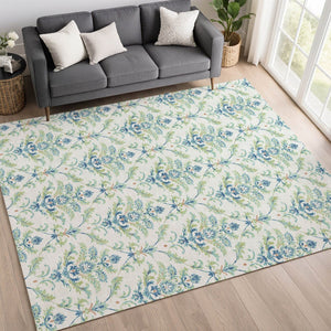 HomeRoots 9' X 12' Elegant Artichoke Green Damask Area Rug - Washable, Stain-Resistant for Indoor & Outdoor Use 659394