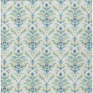 HomeRoots 10' Elegant Artichoke Green Damask Indoor Outdoor Rug - Washable, Durable, Pet-Friendly Design! 659395