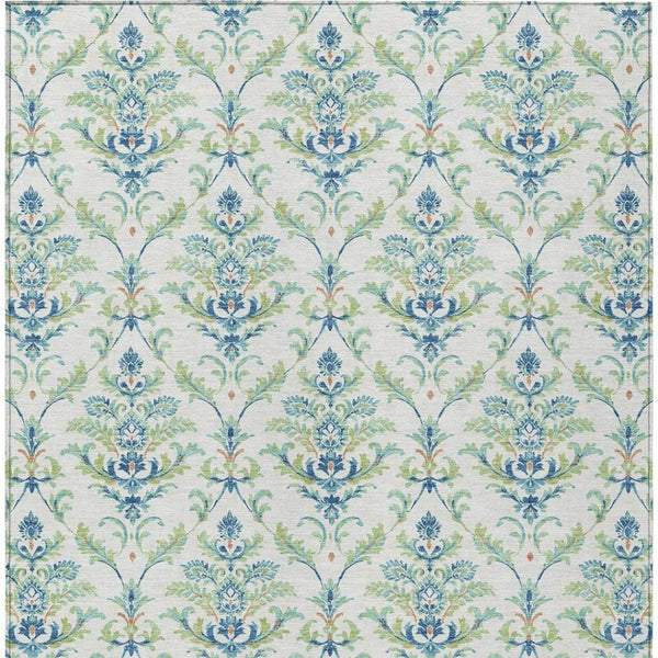HomeRoots 10' Elegant Artichoke Green Damask Indoor Outdoor Rug - Washable, Durable, Pet-Friendly Design! 659395
