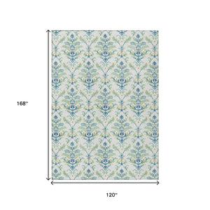 HomeRoots 10' Elegant Artichoke Green Damask Indoor Outdoor Rug - Washable, Durable, Pet-Friendly Design! 659395