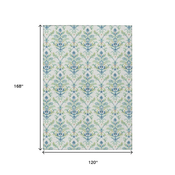 HomeRoots 10' Elegant Artichoke Green Damask Indoor Outdoor Rug - Washable, Durable, Pet-Friendly Design! 659395