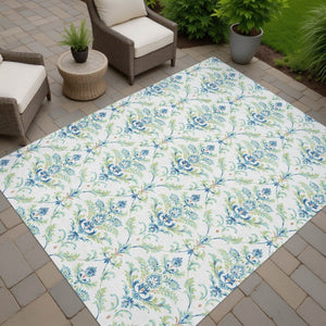 HomeRoots 10' Elegant Artichoke Green Damask Indoor Outdoor Rug - Washable, Durable, Pet-Friendly Design! 659395