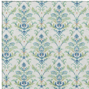 HomeRoots 10' Elegant Artichoke Green Damask Indoor Outdoor Rug - Washable, Durable, Pet-Friendly Design! 659395