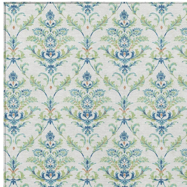 HomeRoots 10' Elegant Artichoke Green Damask Indoor Outdoor Rug - Washable, Durable, Pet-Friendly Design! 659395
