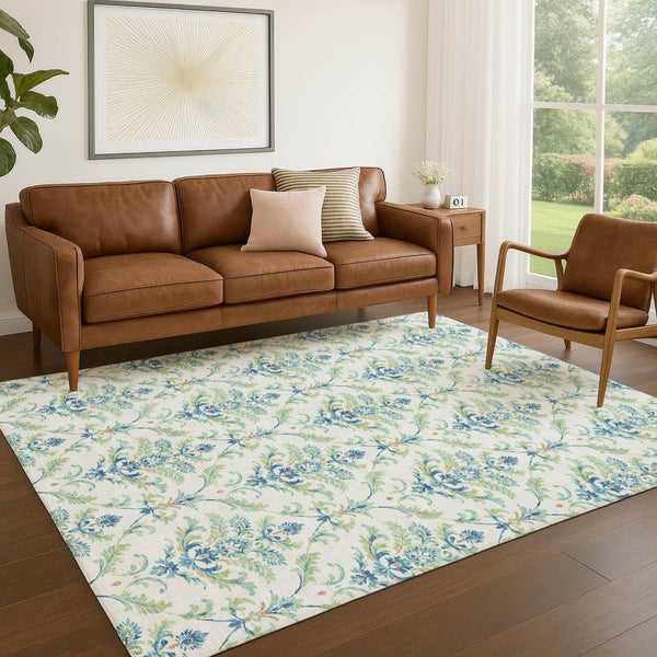 HomeRoots 10' Elegant Artichoke Green Damask Indoor Outdoor Rug - Washable, Durable, Pet-Friendly Design! 659395