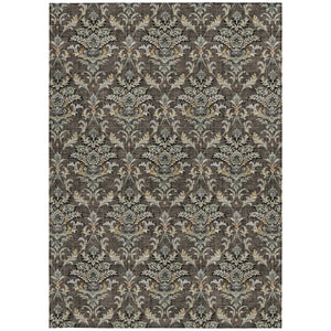 HomeRoots 5' Chocolate Copper Black Damask Indoor Outdoor Area Rug – Durable, Washable, Stylish & Versatile! 659397