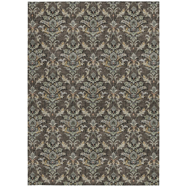 HomeRoots 5' Chocolate Copper Black Damask Indoor Outdoor Area Rug – Durable, Washable, Stylish & Versatile! 659397