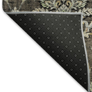 HomeRoots 8' Chocolate Copper and Black Round Damask Area Rug - Stylish, Durable, Washable for Indoor/Outdoor Use 659398