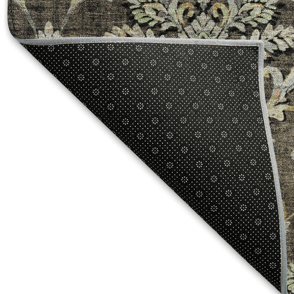 HomeRoots 8' Chocolate Copper and Black Round Damask Area Rug - Stylish, Durable, Washable for Indoor/Outdoor Use 659398