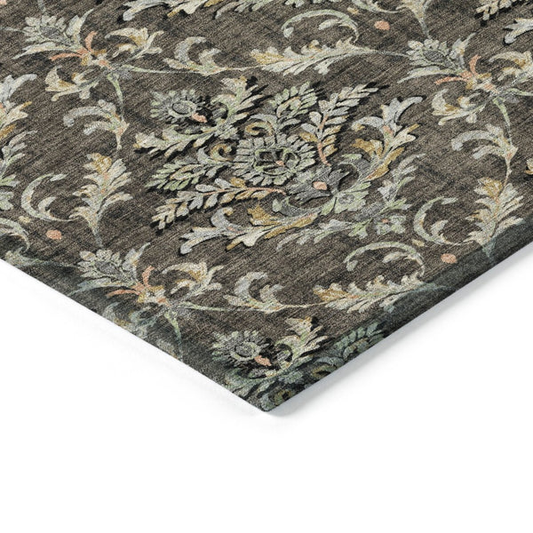 HomeRoots 8' Chocolate Copper and Black Round Damask Area Rug - Stylish, Durable, Washable for Indoor/Outdoor Use 659398