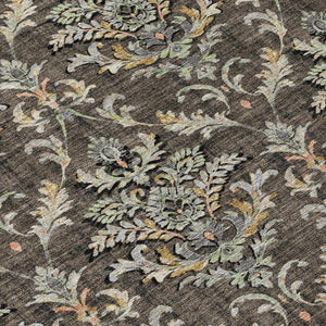 HomeRoots 8' Chocolate Copper and Black Round Damask Area Rug - Stylish, Durable, Washable for Indoor/Outdoor Use 659398