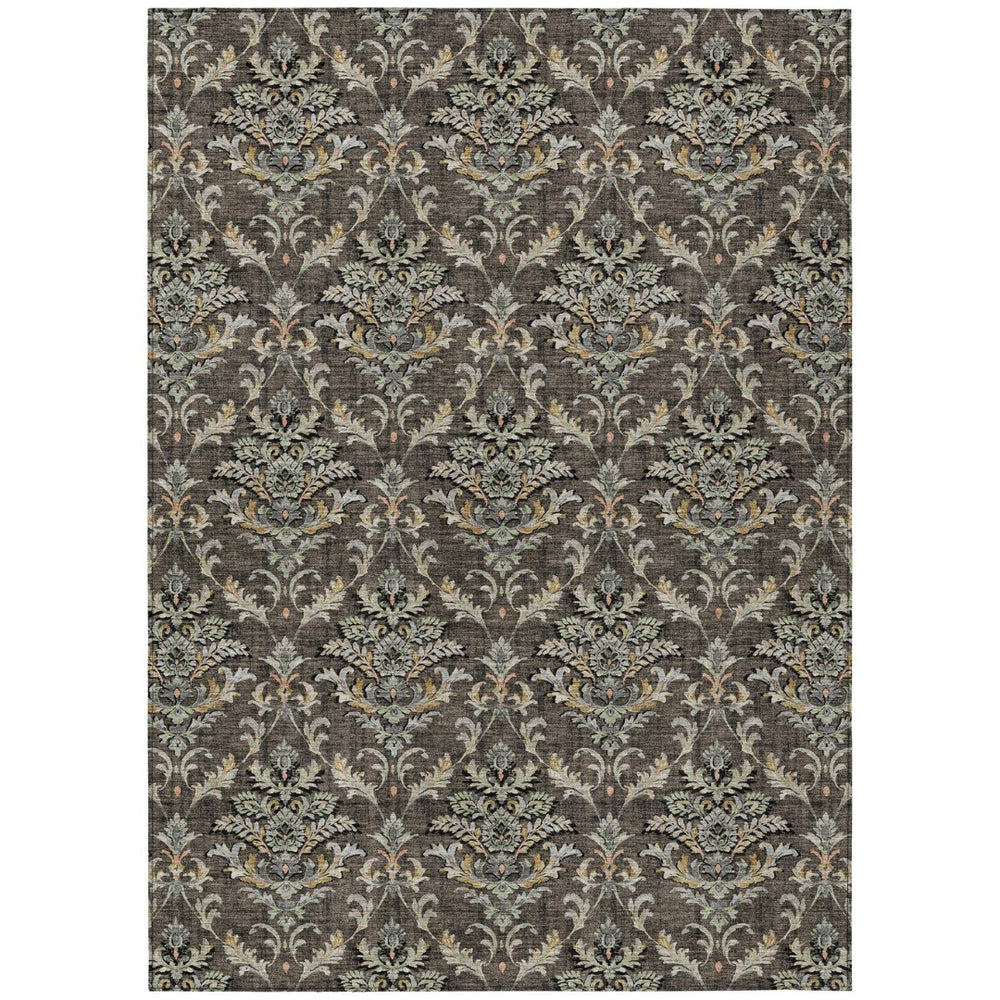 HomeRoots 8' X 10' Elegant Chocolate Copper & Black Damask Washable Area Rug for Indoor & Outdoor Use 659399