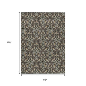 HomeRoots 8' X 10' Elegant Chocolate Copper & Black Damask Washable Area Rug for Indoor & Outdoor Use 659399