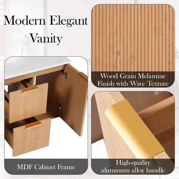 English Elm [video]36 Inch Floating Bathroom Vanity with Ceramic Sink Mdf Cabinet Soft Close N729P417256N