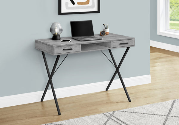 English Elm Computer Desk For Home Office - Modern Grey Laminate, Black Metal Design, Left/Right Setup & Drawers B2710P219953
