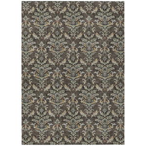HomeRoots 10' x 14' Elegant Chocolate Copper Black Damask Washable Rug for Indoor & Outdoor Use, Durable Design 659401