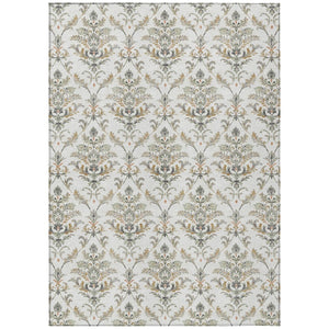 HomeRoots 5' Elegant Ivory Copper Gray Damask Area Rug – Durable, Stain-Resistant & Washable for Indoors/Outdoors 659403