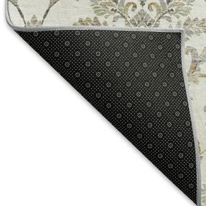 HomeRoots 5' Elegant Ivory Copper Gray Damask Area Rug – Durable, Stain-Resistant & Washable for Indoors/Outdoors 659403