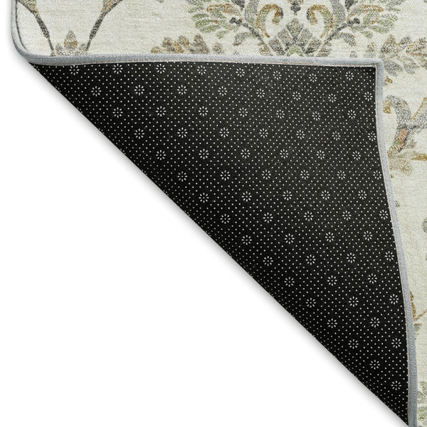 HomeRoots 5' Elegant Ivory Copper Gray Damask Area Rug – Durable, Stain-Resistant & Washable for Indoors/Outdoors 659403