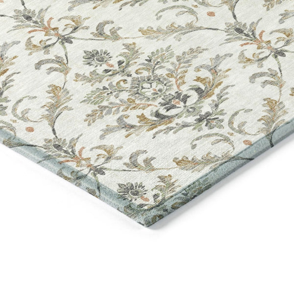 HomeRoots 5' Elegant Ivory Copper Gray Damask Area Rug – Durable, Stain-Resistant & Washable for Indoors/Outdoors 659403