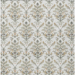HomeRoots 5' Elegant Ivory Copper Gray Damask Area Rug – Durable, Stain-Resistant & Washable for Indoors/Outdoors 659403