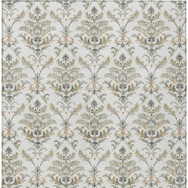 HomeRoots 5' Elegant Ivory Copper Gray Damask Area Rug – Durable, Stain-Resistant & Washable for Indoors/Outdoors 659403