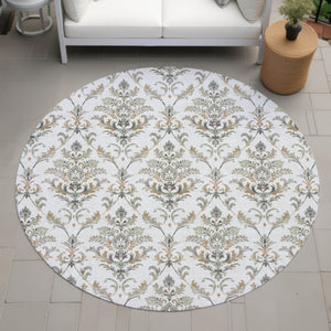HomeRoots 8' Washable Indoor Outdoor Area Rug - Elegant Ivory Copper Gray Damask Design for Versatile Spaces 659404