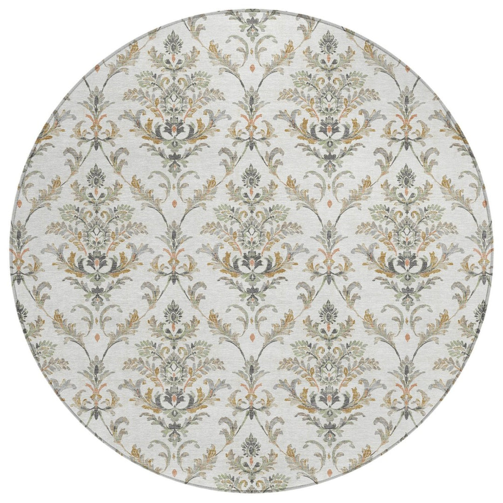 HomeRoots 8' Washable Indoor Outdoor Area Rug - Elegant Ivory Copper Gray Damask Design for Versatile Spaces 659404