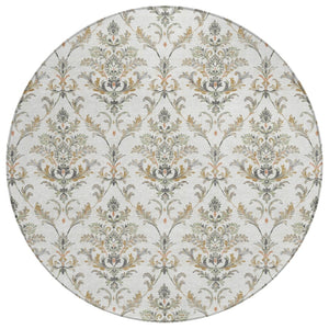 HomeRoots 8' Washable Indoor Outdoor Area Rug - Elegant Ivory Copper Gray Damask Design for Versatile Spaces 659404