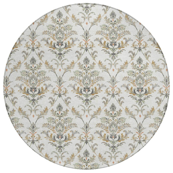 HomeRoots 8' Washable Indoor Outdoor Area Rug - Elegant Ivory Copper Gray Damask Design for Versatile Spaces 659404